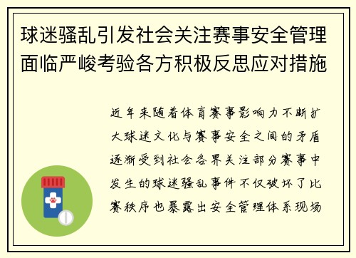 球迷骚乱引发社会关注赛事安全管理面临严峻考验各方积极反思应对措施 球迷骚乱引发社会关注赛事安全管理面临严峻考验各方积极反思应对措施